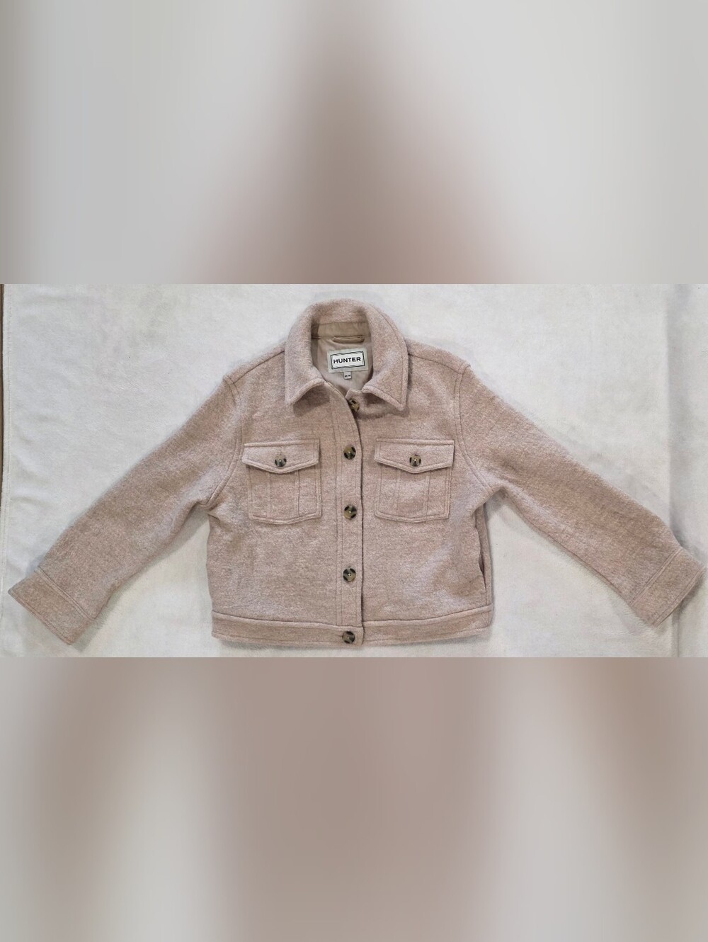 Hunter 100% Merino Wool Cropped Shacket Jacket Beige Medium